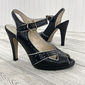MaxMara Black and White Peep Toe Ankle Strap Heels - sz 39